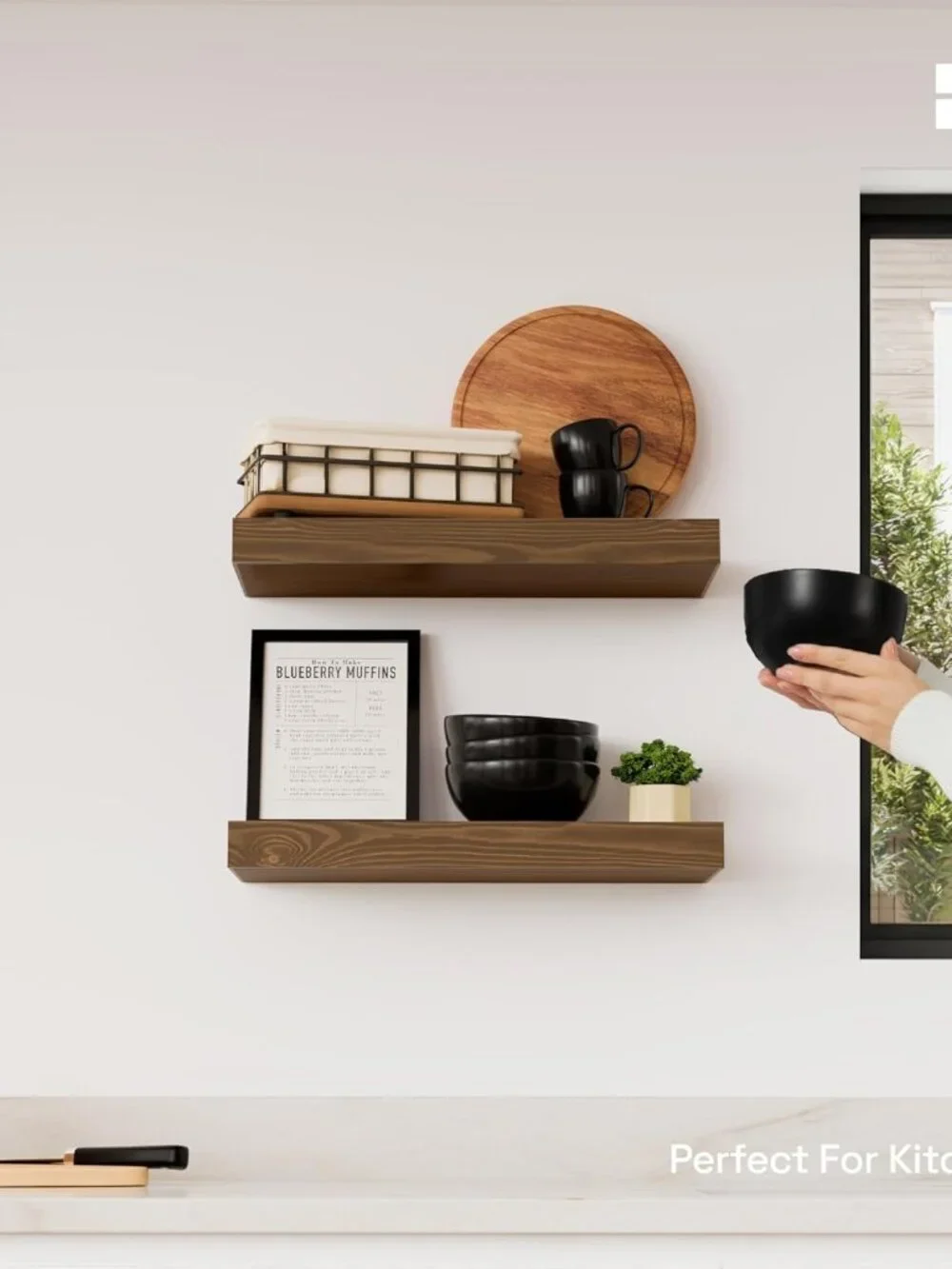 Elegant 16'' Walnut Floating Shelves - Set of 2 for Bathroom and Kitchen